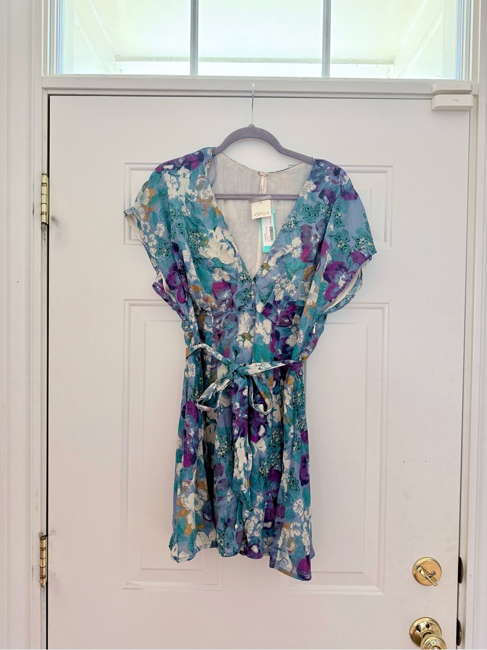 Brand New with Tags FREE PEOPLE Floral Teal and Purple Wrap Dress Gorgeous